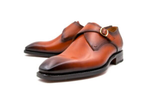 "Edward Sr." Burnished Calfskin Monkstrap Shoe Camel